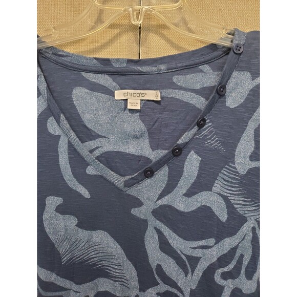 Chico's Cotton Blend Blue Abstract Print Button-Detail V-Neck Tunic Size 3 (XL) - Picture 5 of 7
